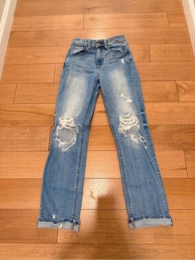 Women's Light Blue Distressed Straight-Leg Willow & Root Jeans